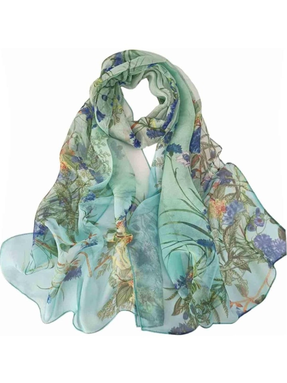 Aqua Floral Sheer Chiffon Scarf - Women's Lightweight Wrap